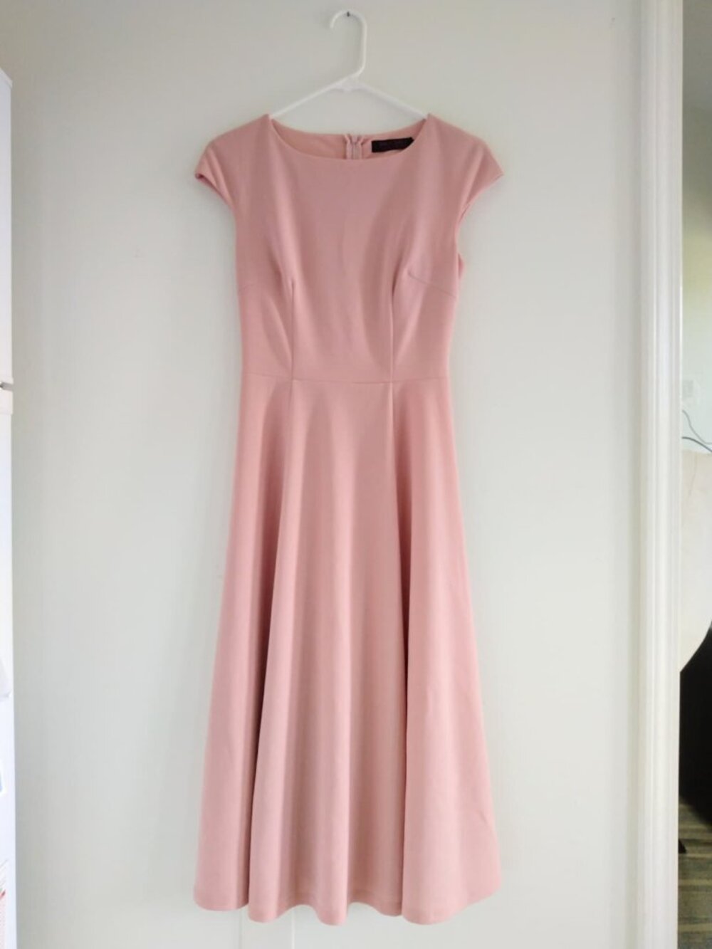 Blush pink fit and flare midi dress with tie - Picture 2 of 10